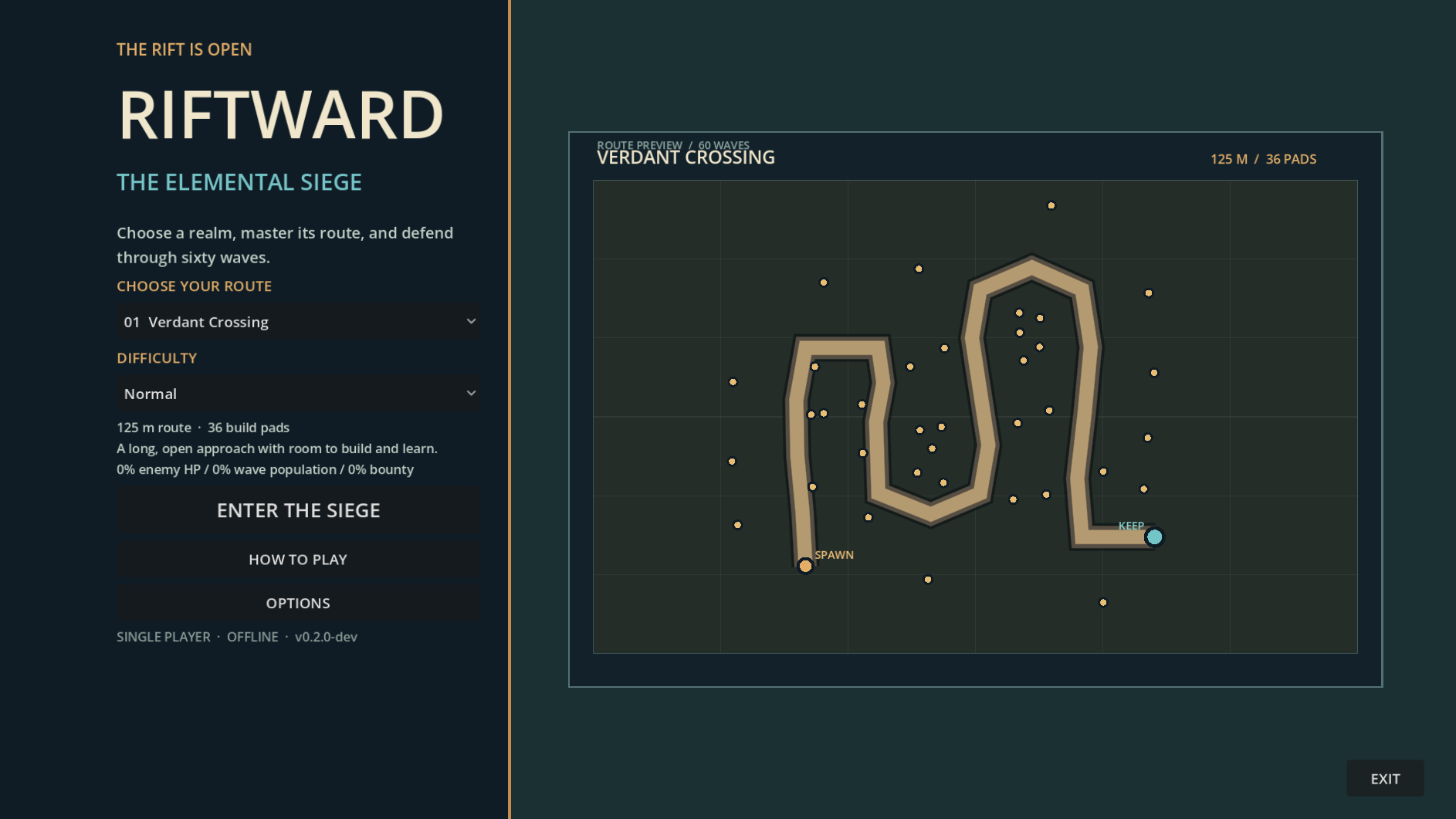 Campaign menu showing the route preview, four route options, and difficulty selection.