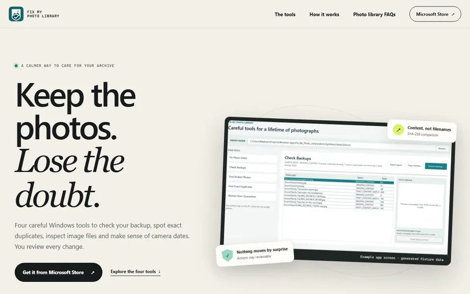 Screenshot of the Fix My Photo Library website
