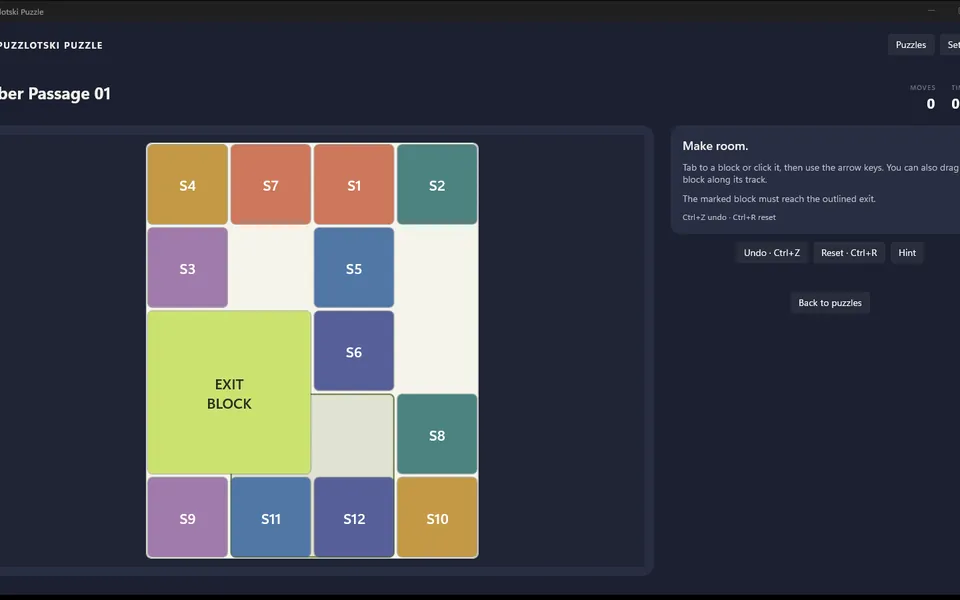Screenshot of the Puzzlotski Puzzle website