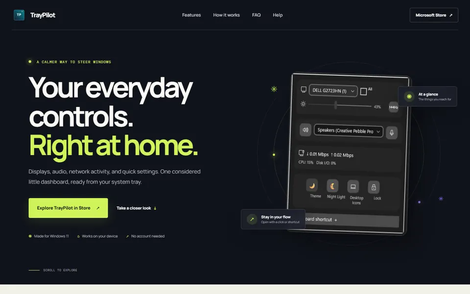 Screenshot of the TrayPilot website